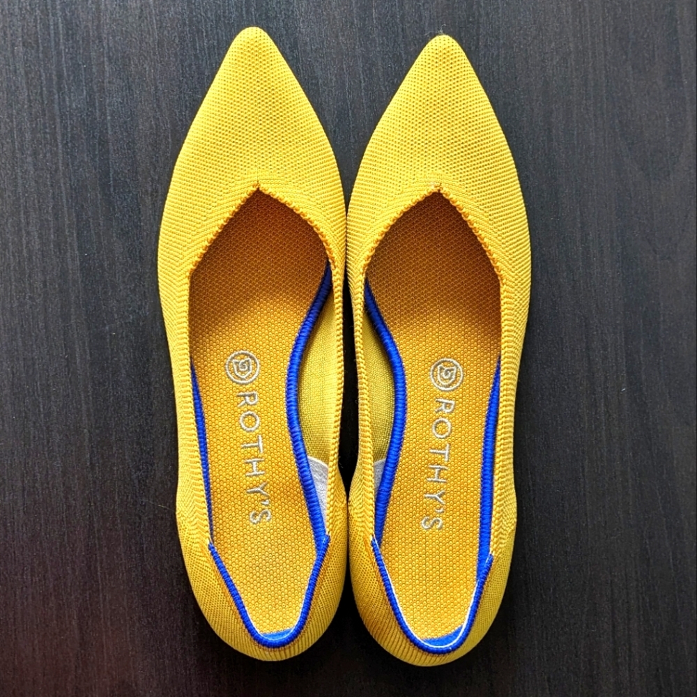 Rothy's Mustard/Marigold Yellow Point Toe Flat, Sz 10